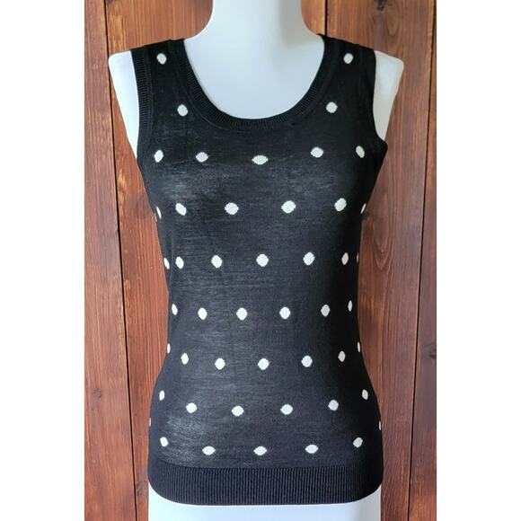 Halogen Women XS Black White Polka Dot Sleeveless Vest Top Nordstrom Soft Casual - Picture 3 of 7